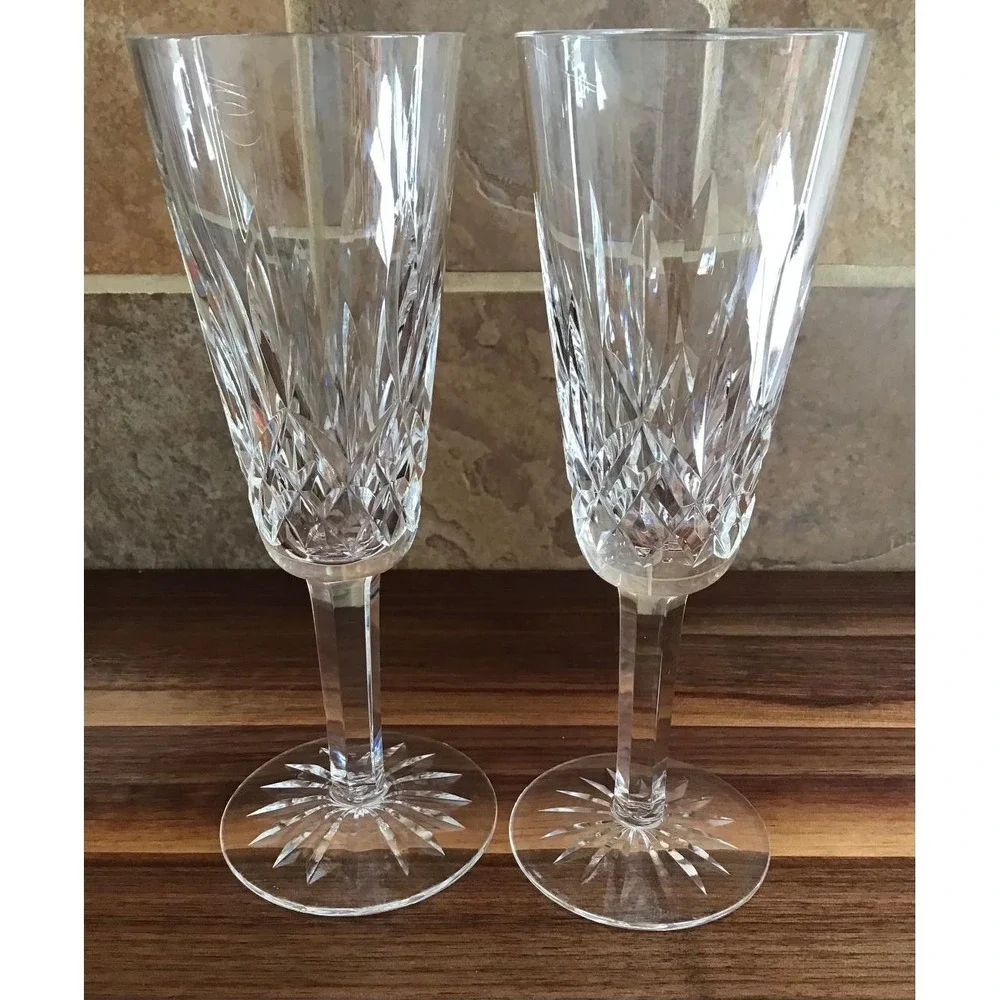 Waterford Crystal Lismore Champagne Flutes Set of 2 Lead Crystal Glasses